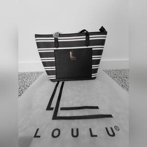 Loulu Black and White Striped Tote Bag